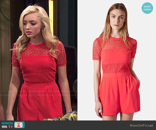 Topshop Eyelet Panel Short Sleeve Romper worn by Emma Ross (Peyton List) on Jessie