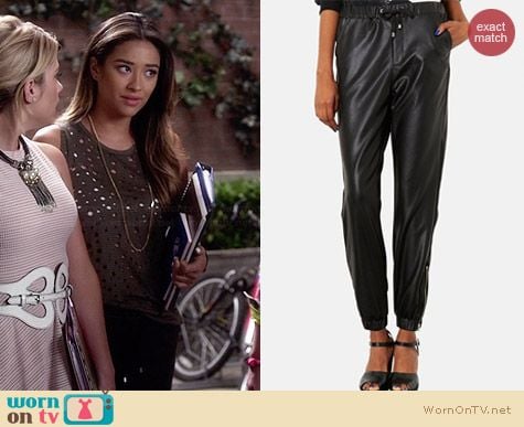 Topshop Faux Leather Track Pants worn by Shay Mitchell on PLL