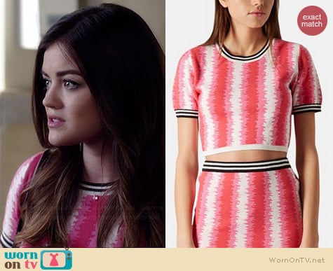 Topshop Felt Tip Knit Crop Sweater worn by Lucy Hale on PLL