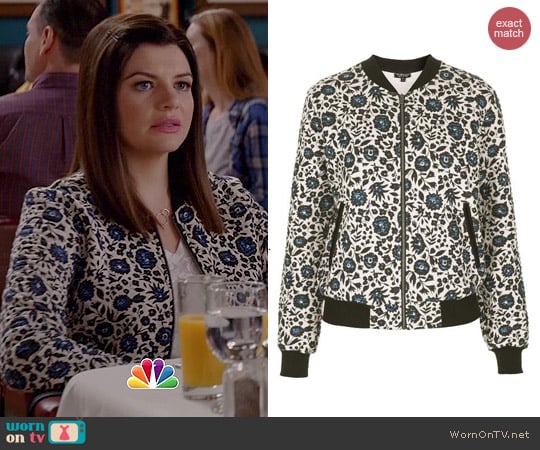 Topshop Floral Bomber Jacket worn by Casey Wilson on Marry Me