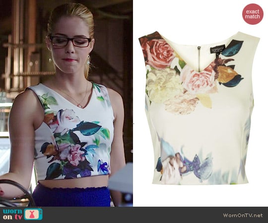 Topshop Floral Crop Top worn by Emily Bett Rickards on Arrow