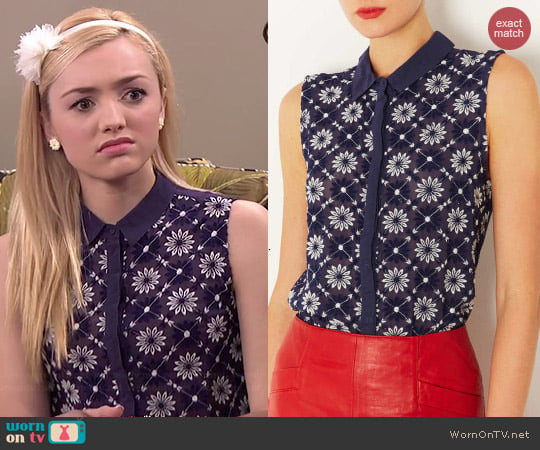 Topshop Floral Leaf Embroidery Shell Top worn by Peyton List on Jessie