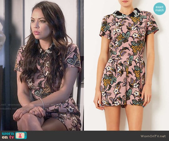 Topshop Floral Print Collar Playsuit worn by Mona Vanderwaal (Janel Parrish) on Pretty Little Liars