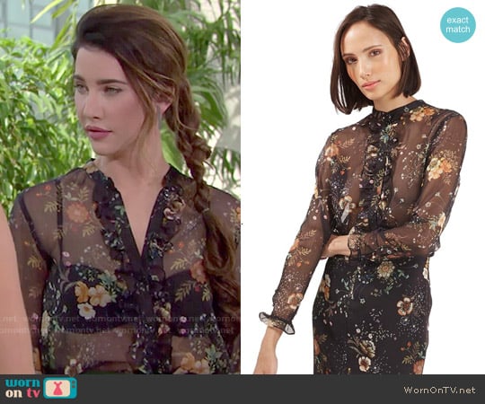 Topshop Floral Print Ruffle Blouse worn by Steffy Forrester (Jacqueline MacInnes Wood) on The Bold and the Beautiful