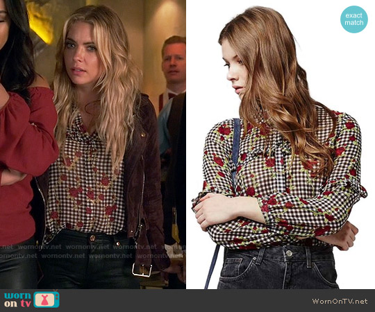 Topshop Floral Gingham Ruffled Shirt worn by Hanna Marin (Ashley Benson) on Pretty Little Liars