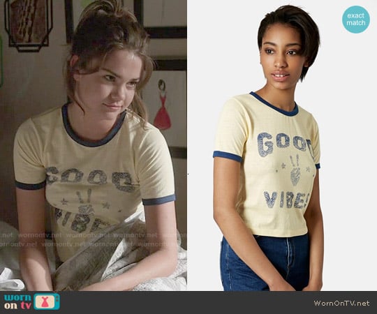 Topshop Good Vibes Crop Tee worn by Callie Jacob (Maia Mitchell) on The Fosters