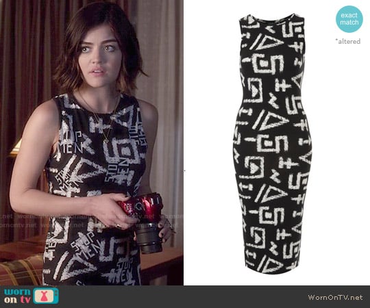 Topshop Graffiti Print Tank Midi Dress worn by Aria Montgomery (Lucy Hale) on Pretty Little Liars