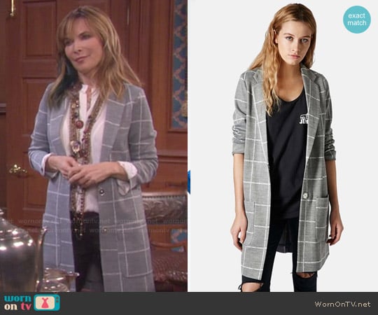 Topshop Grid Check Slim Coat worn by Kate Roberts (Lauren Koslow) on Days of our Lives