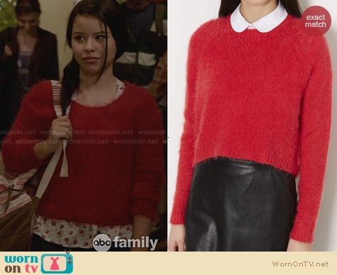 Topshop Knitted fluffy Crew Jumper in Red worn by Cierra Ramirez on The Fosters