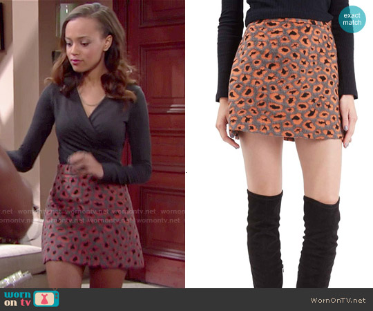 Topshop Leopard Print A-Line Mini Skirt worn by Nicole Avant (Reign Edwards) on The Bold and the Beautiful