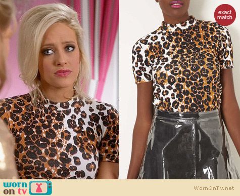 Topshop Leopard Print Mock Neck Top worn by Carly Chaikin on Suburgatory