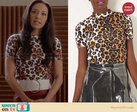 Topshop Leopard Print Mock Neck Top worn by Naya Rivera on Glee