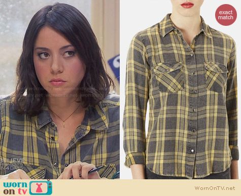 Topshop Maggie Santorini Check Print Shirt worn by Aubrey Plaza on Parks & Rec