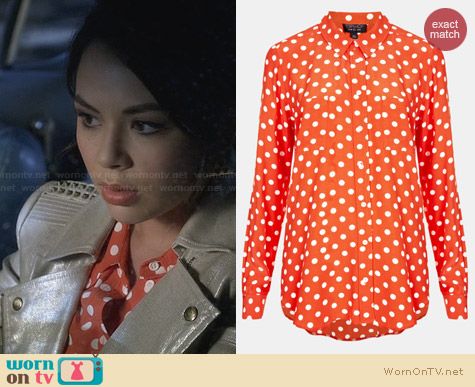 Topshop Orange Polka Dot Shirt worn by Janel Parrish on PLL