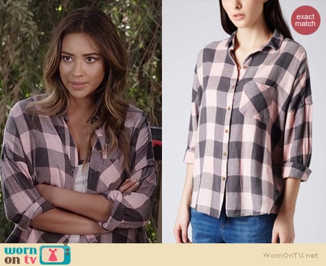 Topshop Oversized Check Shirt worn by Shay Mitchell on PLL