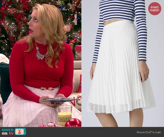 Topshop Pleated Lace Midi Skirt worn by Melissa Joan Hart on Melissa & Joey