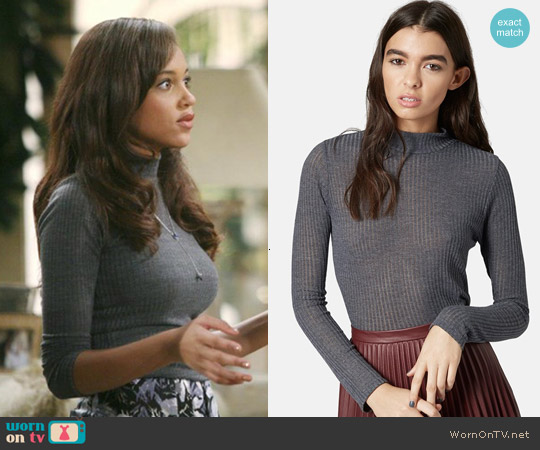 Topshop Rib Knit Funnel Neck Top worn by Nicole Avant (Reign Edwards) on The Bold and the Beautiful