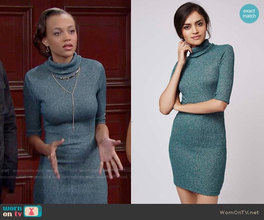 Topshop Rib Roll Neck Dress worn by Nicole Avant (Reign Edwards) on The Bold and the Beautiful