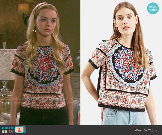 Topshop Scarf Print Short Sleeve Shirt worn by Claire Brady (Olivia Keegan) on Days of our Lives