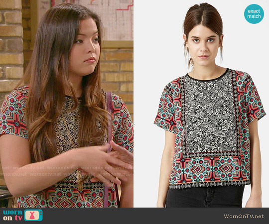 Topshop Scarf Print Top worn by Jasmine Kang (Piper Curda) on I Didnt Do It