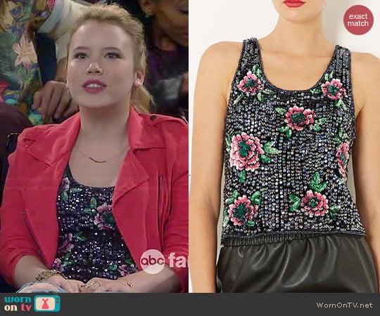 Topshop Sequin Flower Top worn by Taylor Spreitler on Melissa & Joey