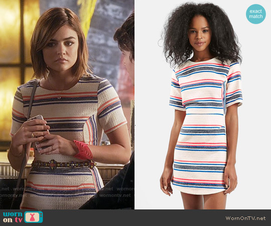 Topshop Stripe Jacquard A-line Dress worn by Aria Montgomery (Lucy Hale) on Pretty Little Liars