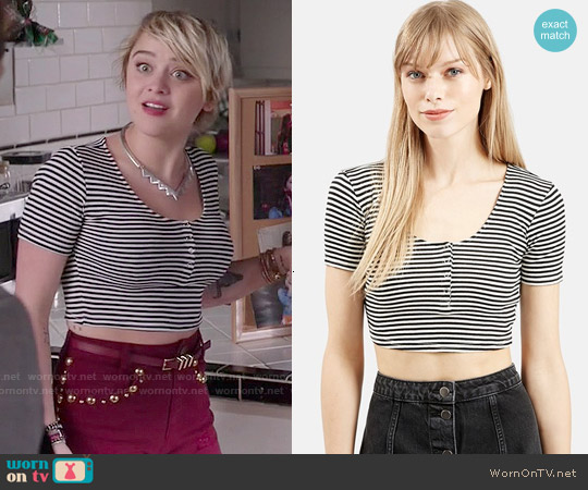 Topshop Stripe Rib Knit Crop Top worn by Roxie Reid (Jordan Hinson) on Kevin from Work