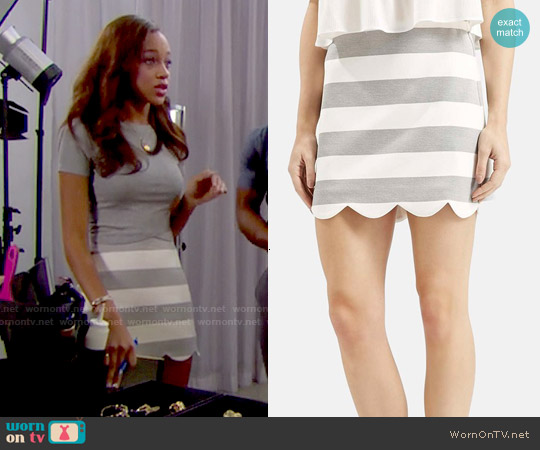 Topshop Striped Scallop Hem Skirt worn by Nicole Avant (Reign Edwards) on The Bold and the Beautiful