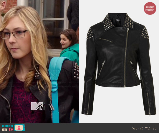 Topshop Studded Faux Leather Biker Jacket worn by Olivia Scriven on Degrassi: The Next Generation