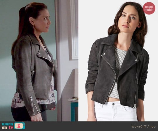 Topshop Suede Biker Jacket worn by Constance Marie on Switched at Birth