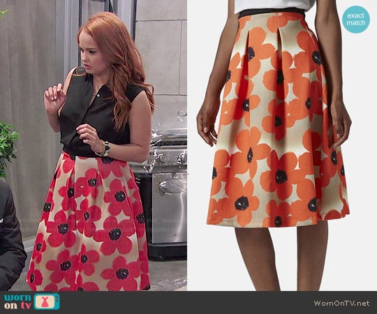 Topshop 'Sunscratch' Floral Print Scuba Midi Skirt worn by Jessie Prescott (Debby Ryan) on Jessie