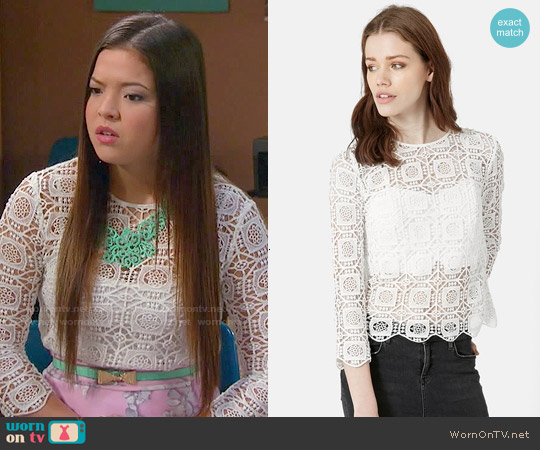 Topshop Three Quarter Sleeve Crochet Top worn by Jasmine Kang (Piper Curda) on I Didnt Do It