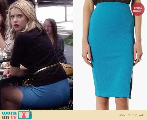 Topshop Turquoise Textured Pencil Skirt worn by Ashley Benson on PLL