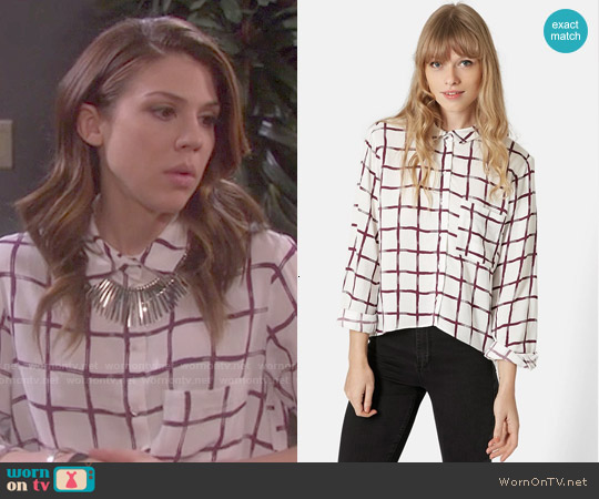 Topshop Windowpane Curve Hem Shirt worn by Abigail Deveraux (Kate Mansi) on Days of our Lives