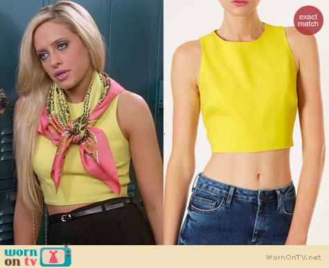 Topshop Yellow Cutout Crop Top worn by Carly Chaikin on Suburgatory