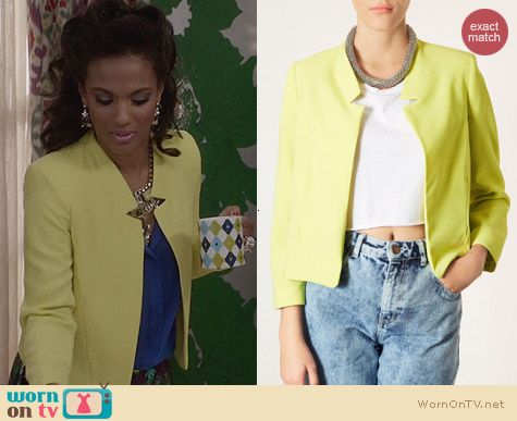 Topshop Yellow Romeo Notch Lapel Jacket worn by Freema Agyeman on The Carrie Diaries