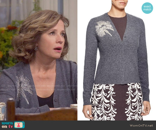 Tory Burch Beaded Merino Wool Cardigan worn by Vanessa Baxter (Nancy Travis) on Last Man Standing