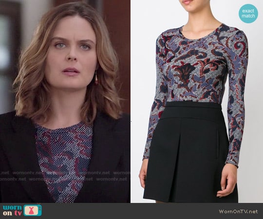 Tory Burch Brocade Print T-shirt worn by Temperance 'Bones' Brennan (Emily Deschanel) on Bones