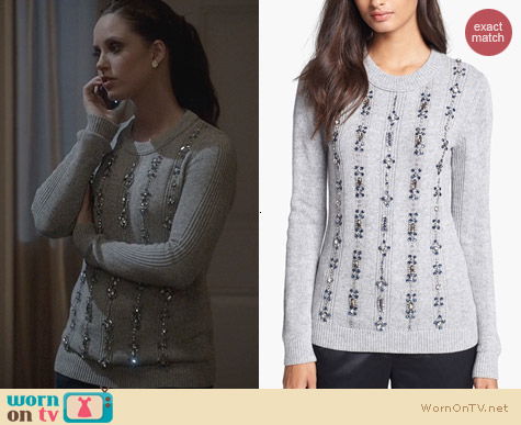 Tory Burch Etta Embellished Sweater worn by Merrit Patterson on Ravenswood