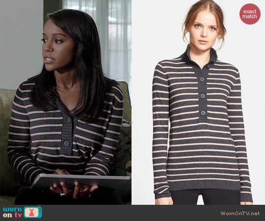 Tory Burch Giselle Sweater in Charcoal Stripe worn by Aja Naomi King on HTGAWM