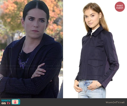 Tory Burch Lane Jacket in Navy Daisy Dots worn by Karla Souza on HTGAWM