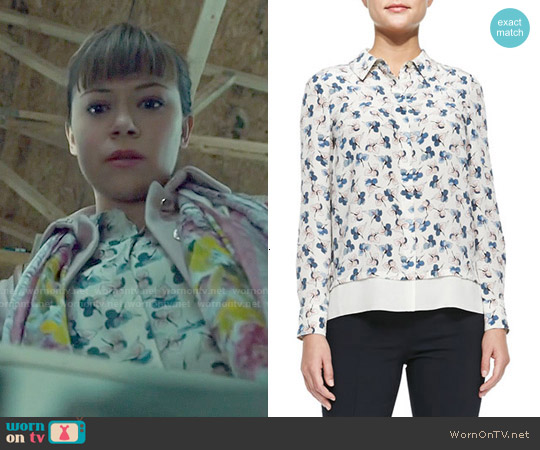 Tory Burch Pamela Shirt in Birch Permula worn by Alison Hendrix (Tatiana Maslany) on Orphan Black