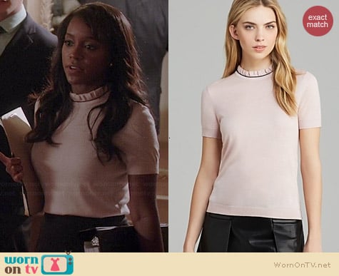 Tory Burch Rolanda Sweater in Lichee worn by Aja Naomi King on HTGAWM