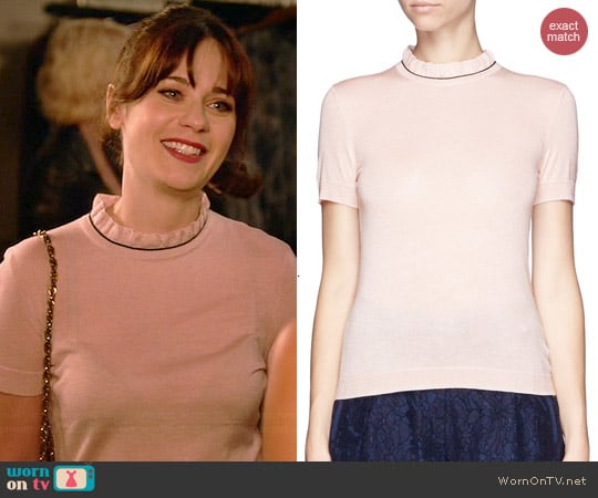 Tory Burch Rolanda Sweater in Lichee worn by Zooey Deschanel on New Girl