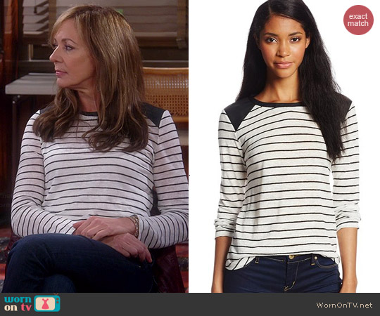 Townsen Striped Faux Leather Shoulder Top worn by Allison Janney on Mom