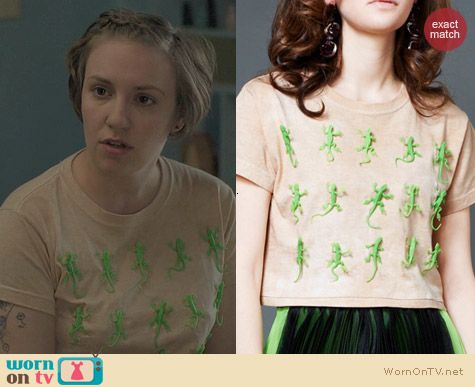 Toy Syndrome Green Lizard Crop Tee worn by Lena Dunham