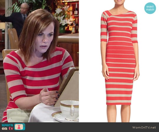 Tracy Reese Stripe Asymmetrical Neckline Sheath Dress worn by Phyllis Newman (Gina Tognoni) on The Young and the Restless