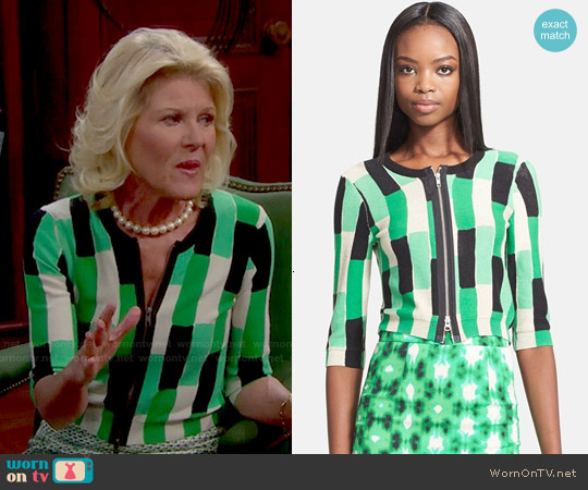 Tracy Reese Brick Print Crop Cardigan worn by Pamela Douglas (Alley Mills) on The Bold and the Beautiful