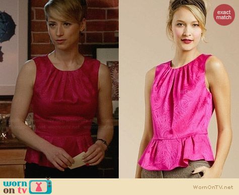 Trina Turk Actress Pink Paisley Peplum Top worn by Karine Vanasse on Revenge