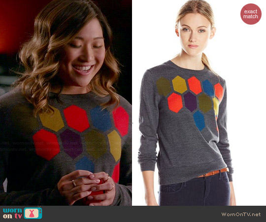 Trina Turk Landon Sweater in Charcoal worn by Jenna Ushkowitz on Glee